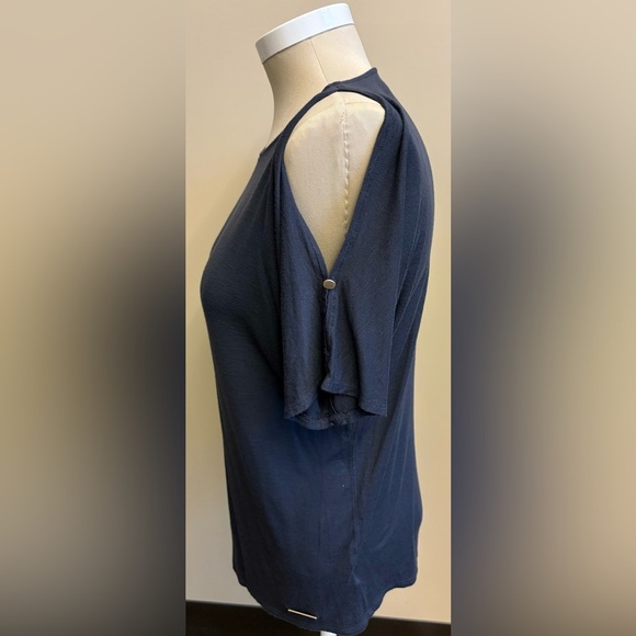 Jones New York Blue Bateau Neck Short Sleeve cold shoulder Tee women's size S - Picture 2 of 8